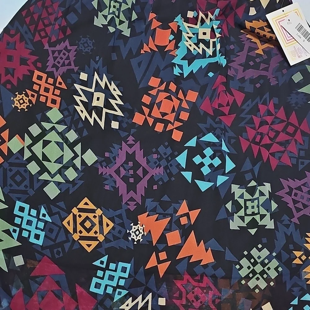 LuLaRoe Lola A-Line Skirt with Colorful Tribal Patterns Small New